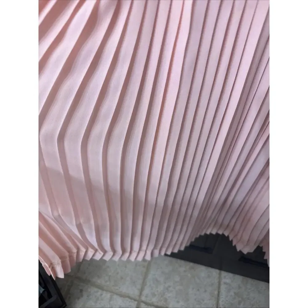 Vtg 80s Pleated Midi Dress Sz 14 Peach Lace Pearl Button Easter Wedding Gorgeous - Picture 11 of 11